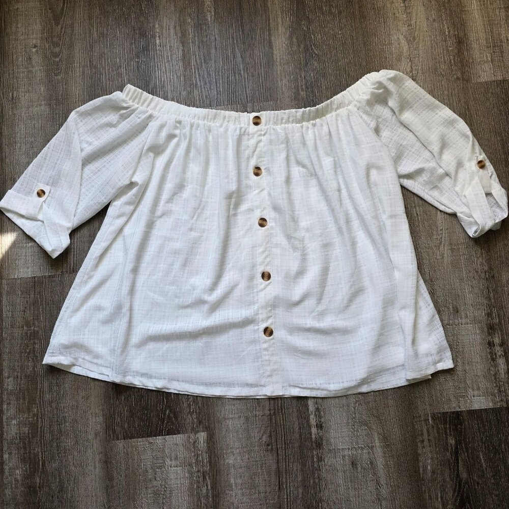 Ophelia Roe Top Blouse Plus Size 1X Off Shoulder Roll Tab Sleeves Lined Summer
